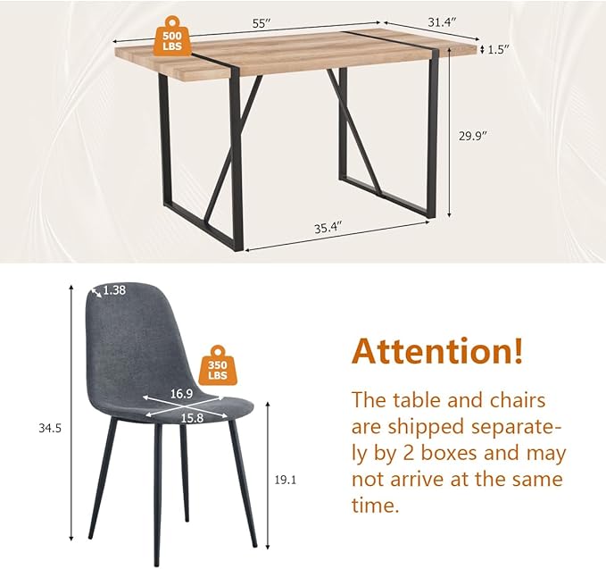 6 Chair Dining Table Set，Dinner Table Set for 6, 55'' Kitchen Table and Suede Nap Fabic Chairs Set of 6, 7 Piece Dining Table Set for Kitchen Dining Room