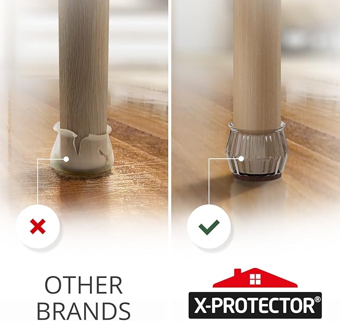 24 PCS Chair Leg Floor Protectors with Felt Pads X-Protector - 1.4" - 1.8" - Furniture Pads for Hardwood Floors - Clear Chair Pads - Floor Protectors for Chairs - Brown Chair Leg Covers!