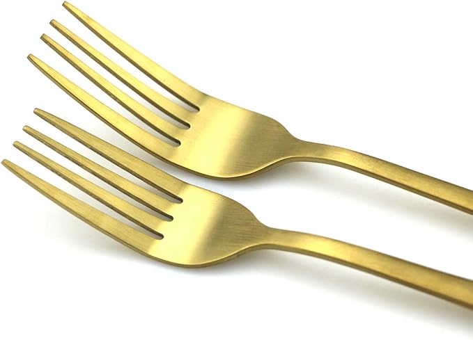 JASHII Modern Royal 5 Pcs Matte Gold 18/10 Stainless Steel Utensils Cutlery Dinnerware Set w/Drinking Straw, Knife Fork and Spoon Flatware Set for Wedding Festival Christmas Party Service for 1