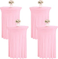 4 Packs 32 x 43 Inch Spandex Round Cocktail Table Skirts Stretch Cocktail Table Cover Fitted High Top Tables for Wedding Bar Party Banquet (Pink)