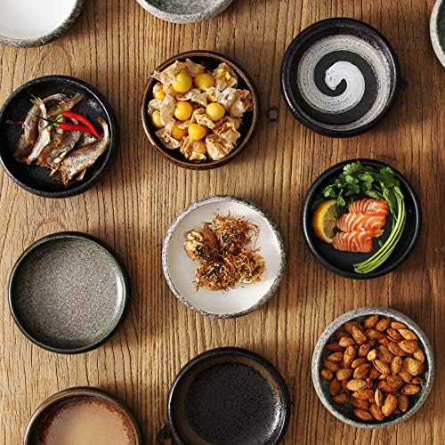 Uaral Japanese Salad Plate,Black Plates and Bowls Set,Stoneware Black Plate Set,Appetizer Plates Set of 4,5.5 inch,14 oz(Texture Matte) - Image 4