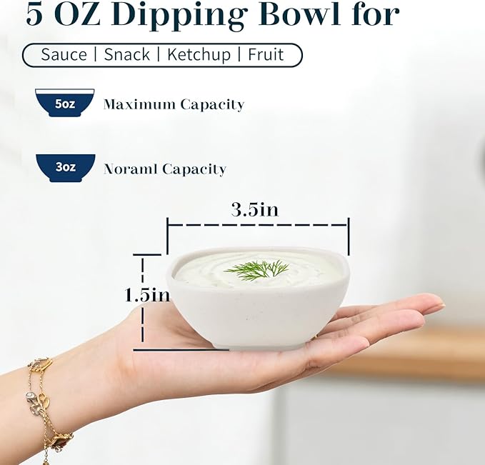 5 OZ Sauce Bowls, Unbreakable Plastic Ramekins, Dishwasher Safe Wheat Straw Bowls Set of 6, Dipping Sauce Cups for Side Dishes, Sushi, Nut, Soy Sauce Dish for Kitchen, Party, Camping- White