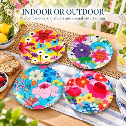 French Bull Assorted Plates - 4 Piece Set - 9 inch Melamine Salad Plates Set of 4 - Melamine Dinnerware for Indoor and Outdoor - Assorted Garden Floral - Image 5