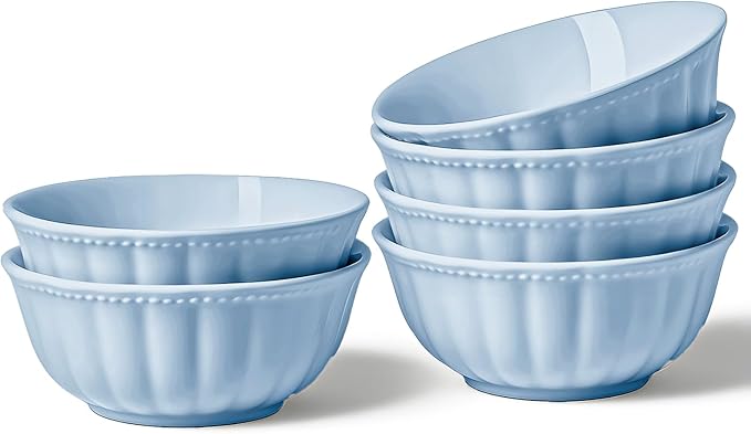 HOMBENE Blue Porcelain Fruit Bowls, 4.7 Inch Serving Bowls,Ice Cream Bowl, Kitchen Bowl Set, Microwave and Dishwasher Safe, Set of 6