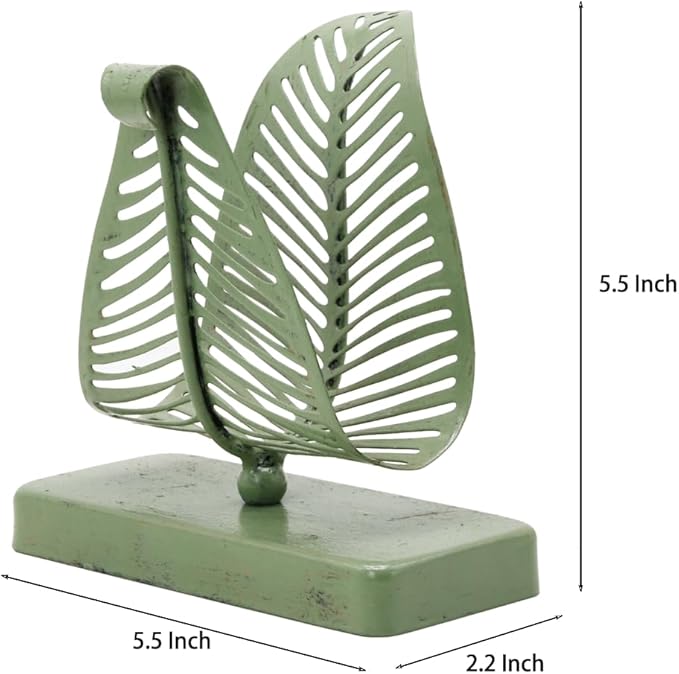OwlGift Freestanding Modern Napkin Holder with Leaf Design, Tabletop Tissue Dispenser, Napkin Storage Organizer – Rustic Green
