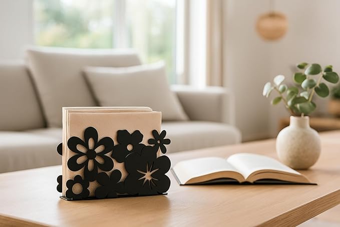 Mango Steam Tabletop Napkin/Tissue & Letter Holder For Home, Kitchen, Restaurants (Flower, Black)