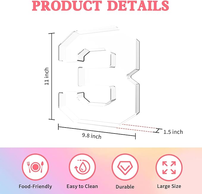 11" Acrylic Number Charcuterie Tray, Fillable Number Charcuterie Box for Food, Reusable Serving Cake Candy Dish Display Tray for Birthday Anniversary Party Decoration (Square Number 3)