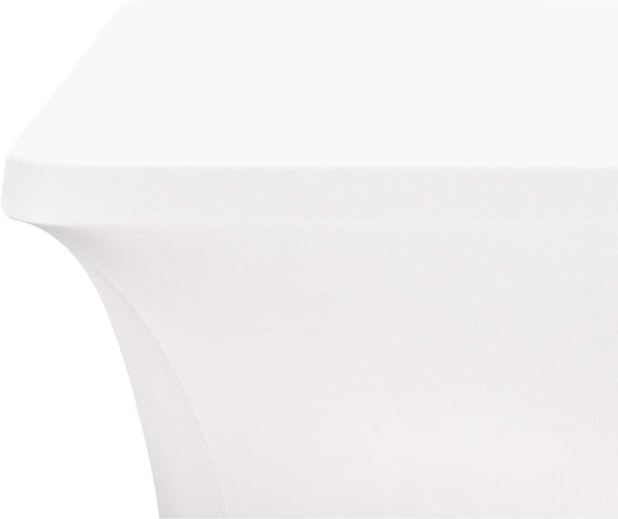 LZY Spandex Fitted Stretch Table Cover for 4ft or 6ft or 8ft Folding Table, Rectangular Cocktail Tablecloth, Perfect for Party or Banquet (4FT White)