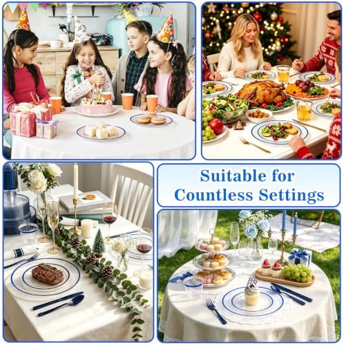 N9R 350PCS Plastic Plates Set Clear & Blue for Pool & Beach Parties - Image 5
