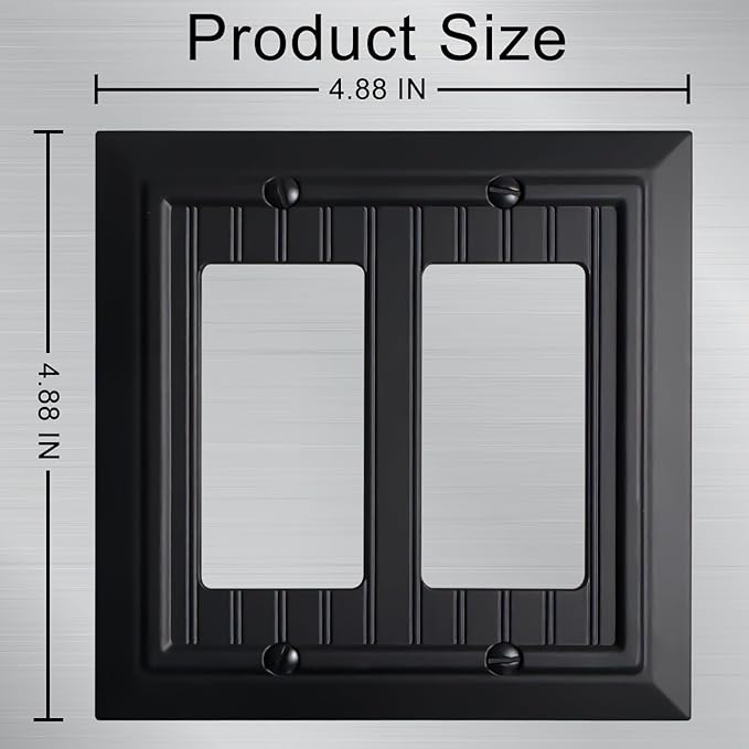 Beadboard Outlet Covers Wall Plates, Bamboo Fiber Light Switch Covers, Natural Material Electric Receptacle Decorative Switch Plate Outlet Cover Matte Black (2 Gang Decorator 2 Pack)