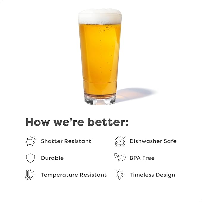 TOSSWARE RESERVE 20oz Stacking Cooler, SET OF 24, Premium Quality, Dishwasher Safe & Heat Resistant Unbreakable Plastic Beer Glasses, Clear
