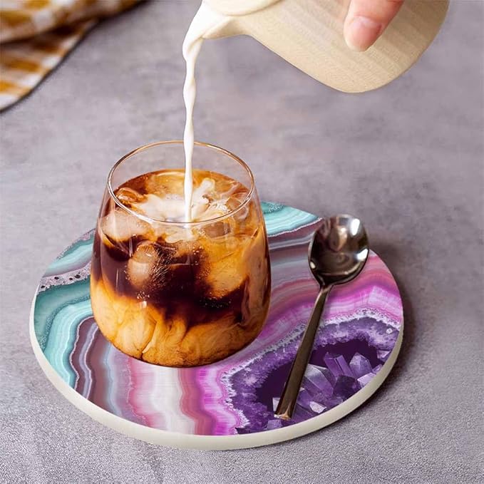 Liquid Modern Art Cup Coasters Set of 2 Contemporary Artwork Unique Trendy Design Wooden Table Apartment Decor 100% Diatomite for Drinking Glasses,4 Inches