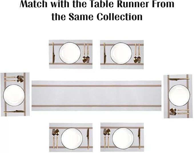 FAVE Placemats Set of 4 White Placemats Woven with Golden Thread Durable Vinyl Placemats Table Mats Set of 4 for Wedding, Banquet, Birthday, Party, Restaurant Decorations(White, 12"x18"-4PCS)