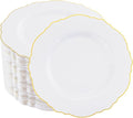 WDF 60pcs Gold Dessert Plates-7.5inch Baroque White and Gold Small Plastic Plates/Disposable Dessert/Salad/Appetizer Plastic Plate for Upscale Bridal Shower/Wedding/Birthday