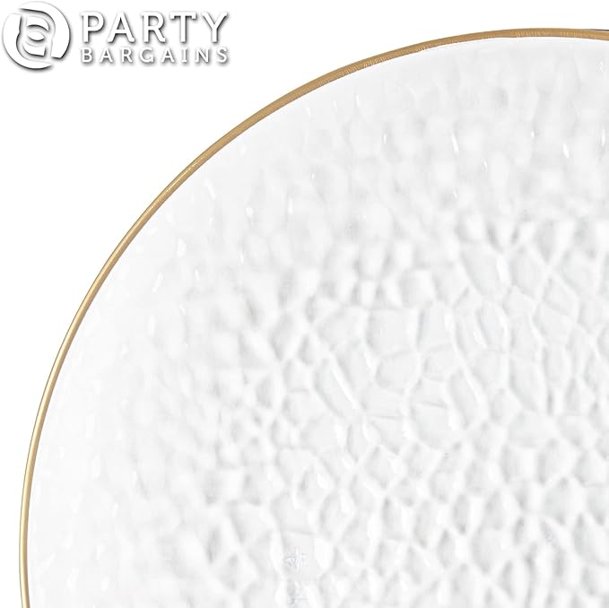 PARTY BARGAINS 13-Inch Charger Plates - 16 Pack, Hammered Clear Gold Rim, Heavy-Duty Disposable Chargers for Elegant Dining - Ideal for Weddings and Formal Events