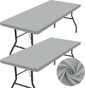homing 2 Pack Rectangle Table Cloth, Elastic Fitted Fabric Tablecloth Fits for 4 Foot Folding Tables, Washable Table Cover for Picnic, Camping, Indoor & Outdoor (Light Grey, 30" x 48")