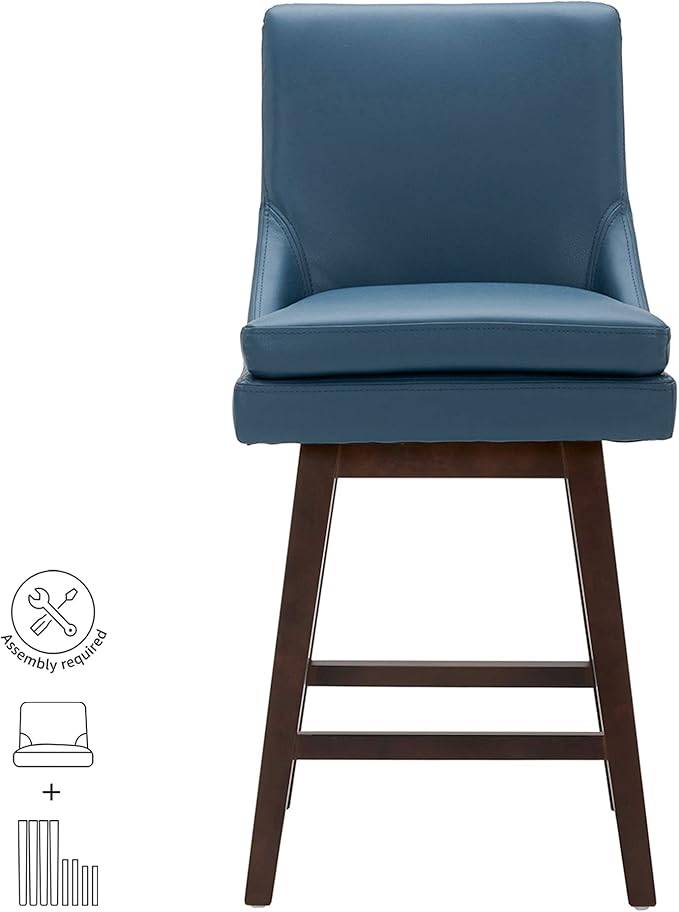 CHITA Counter Height Swivel Bar Stools Set of 4, FSC Certified Upholstered Faux Leather Barstool Chairs with Back, 26.8" H Seat Height, PU Leather in Dark Blue