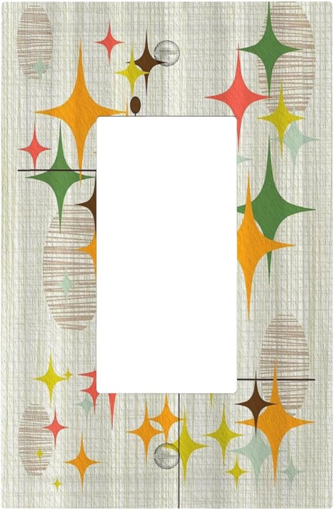 Outlet Covers Mid Century Modern Retro Stars 1 Gang Wall Plate Single Rocker Light Switch Cover Decorative GFCI Receptacle Electrical Switchplate for Bathroom Bedroom Decor（2 Pack）