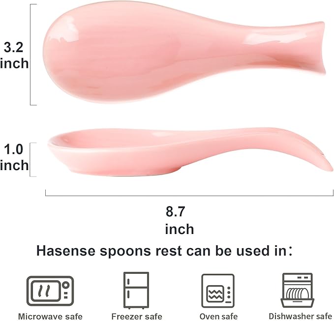 Ceramic Spoon Rest for Stove Top,Large 8.7 Inch Spoon Holder for Kitchen Counter,Porcelain Utensil Rest for Thankgiving and Mother's Day Gift,Dishwasher Safe and Heat-Resistant,Pink(1 PC)