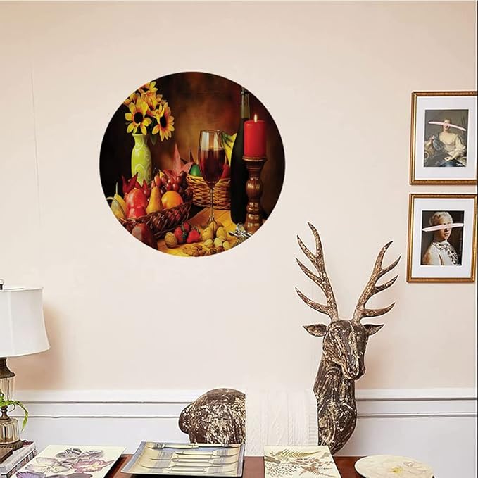 Decorative Plates, Winery Print Ornament, Still Life Fruits Flowers, 6 Inch, 1 Plate with 1 Display Stand, Multicolor