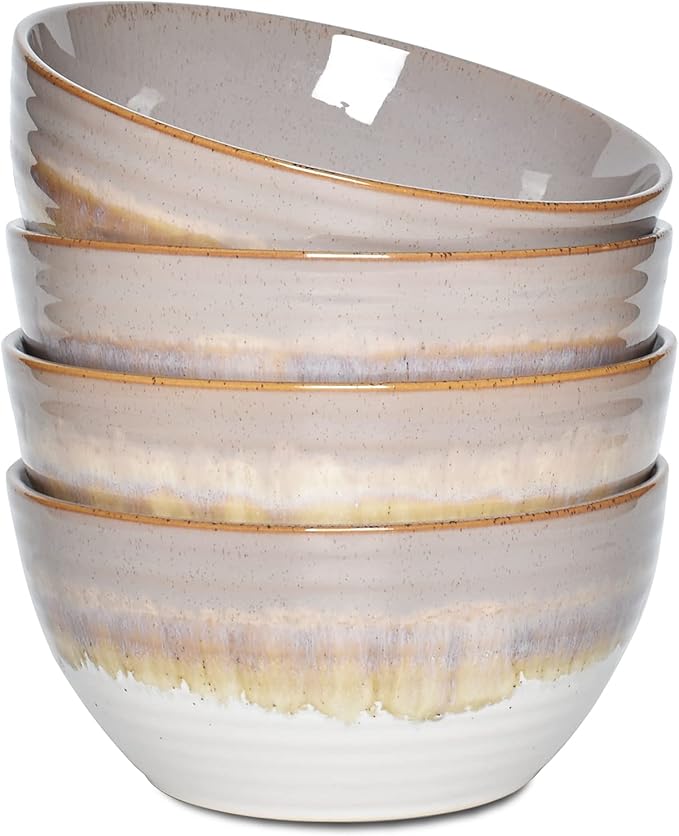 Bosmarlin Ceramic Cereal Bowl Set of 4, 26 Oz, Soup Bowl for Oatmeal, Salad, Dishwasher and Microwave Safe, Reactive Glaze (Brown, 6 in)