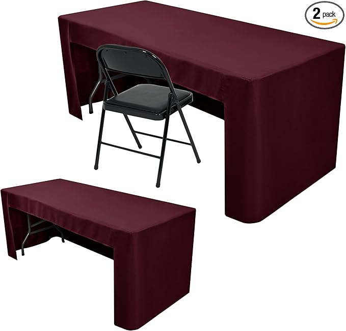 Nasitos 2 Pack Burgundy Tablecloth Rectangle Fitted for 4 Foot-Open Back Valentines Tablecloth Fabric Washable and Wrinkle Resistant Table Cover for Trade Show, Parties, Banquet, Buffet, Baby Shower