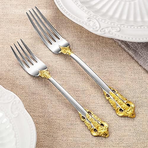 KEAWELL Luxury 4-Piece 18/10 Stainless Steel Dinner Fork Set (Gold Accent) - Image 5