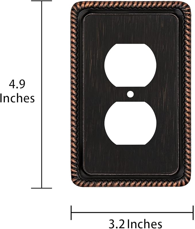 Henne Bery Rope Edge Decorative Wall Plate Switch Plate Outlet Cover (Single Duplex, 3 Pack, Aged Bronze)