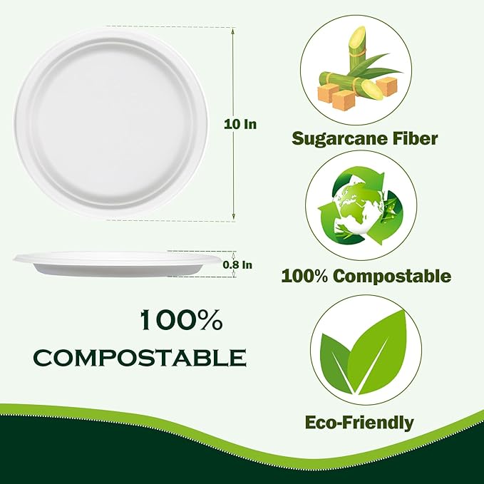 Heavy Duty Paper Plates 10 inch Large (Round-150 Count) White Disposable Dinner Paper Plates Bulk for Everyday Meals, Picnic, BBQ and Gathering, Leak Proof/Microwave-Safe/Sturdy/Cut Resistant