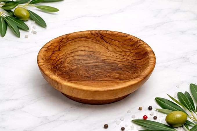 Zuluf Olive Wood Small Serving Bowl Plate Made in Bethlehem - Very Small 3.7 Inch Handcrafted Wooden Dish for Food Display, Snacks, Nuts, Dips, Appetizers & Rustic Kitchen Decor