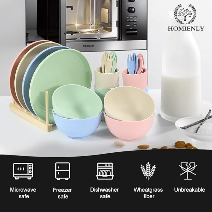 Wheat Straw Dinnerware Sets, 20 PCS Dishes Dinnerware Set Microwave and Dishwasher Safe, Lightweight Unbreakable Dishes, Reusable Dinner Plates Kids Plates and Bowls Sets for Kitchen, Camping