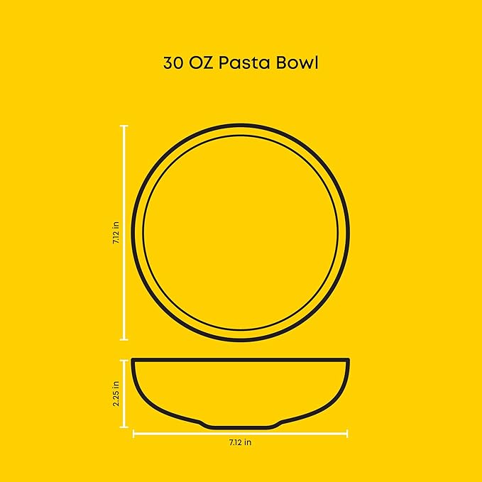 JoyJolt Mesa 30oz Stoneware Pasta Bowls Set of 4, Salad and Serving Bowls for Kitchen, Oatmeal, Soup, Dinner - Matte Black, Dishwasher and Microwave Safe, Wide and Shallow Plate