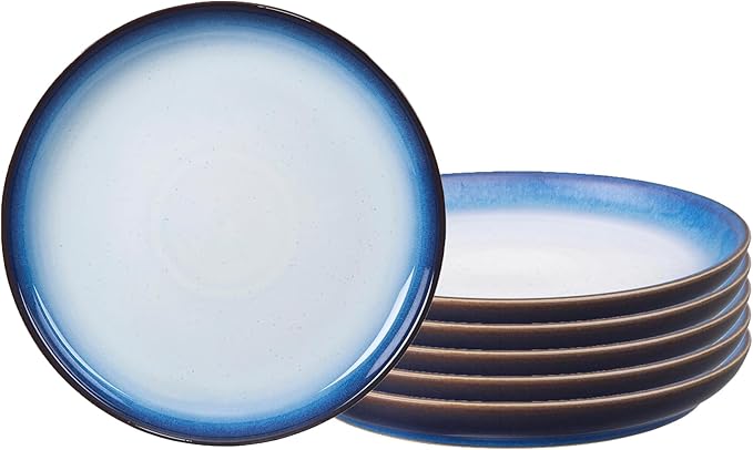 Denby - Blue Haze Coupe Salad Plates Set of 6 - Dishwasher Microwave Oven Safe - Scratch Chip Resistant Lunch, Appetizer, Dessert Plates - 8.25 Inch Ceramic Stoneware Dinnerware Set
