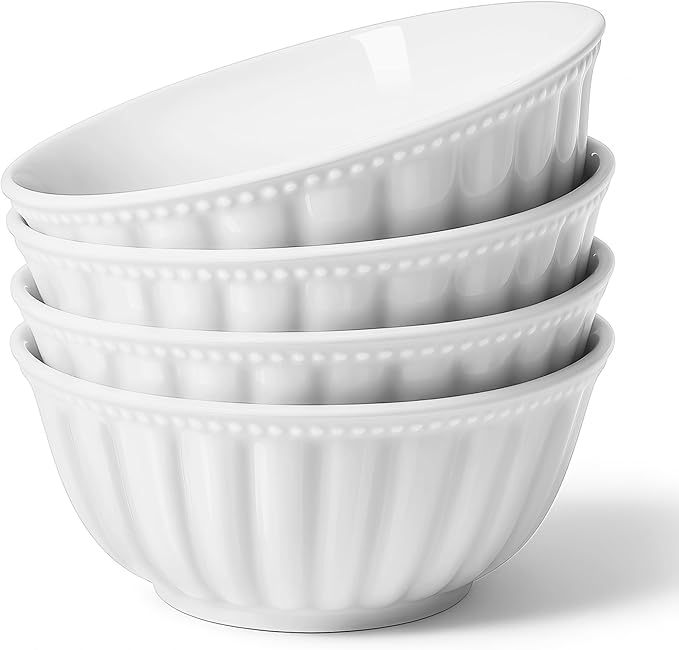 HOMBENE Ceramic Soup Serving Bowls for Kitchen, 6.4 Inch, Set of 4, Cereal Bowl Porcelain, Oven & Microwave Safe, White