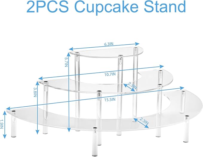 Acrylic Display Risers, 3 Tier Clear Cupcake Perfume Stand Organizer, Half Moon Dessert Stand for Display, Food, Amiibo Funko POP Figure (2half