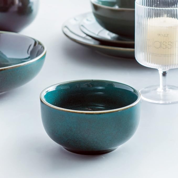 UNICASA Ceramic Small Bowls Set of 4, Porcelain Reactive Glaze Rice & Dessert Bowls, 8 OZ Each - Dishwasher & Microwave Safe (Teal)