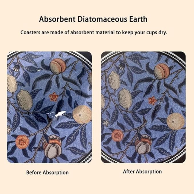 Coasters Set of 8 - Absorbent & Non-Slip Drink Coasters, Easy-Clean Rubber and Diatom Mud Cup Coaster Set for Office, Bar, Farmhouse - Thick Durable Table Protection