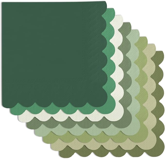 qiqee Green Series Cocktail Dinner Napkins 5x5inch Disposable Beverage,Wedding, Birthday Party Dessert Wave Paper Napkins(120 Count)