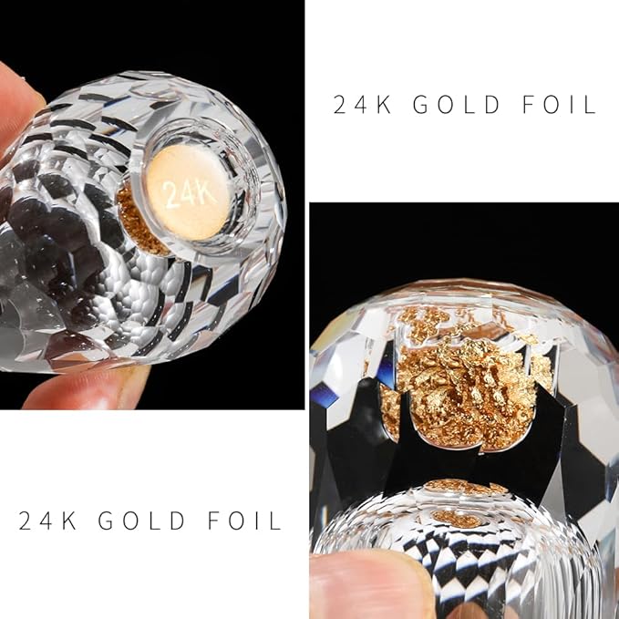 SIYOUKI Crystal Shot Glasses 0.5oz Set,Decorated With 24K Gold Leaf Flakes,Lead-Free,Handmade Set Suitable For MaoTai,Spirits,Drinks Tastin,Gift-Box Packaging (Diamond-6PCS)