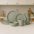 12-Piece Stoneware Dinnerware Set with Mugs | Microwave and Dishwasher Friendly | Stackable Matte Glaze Plates & Bowls | Service for 3 (Green for 3)