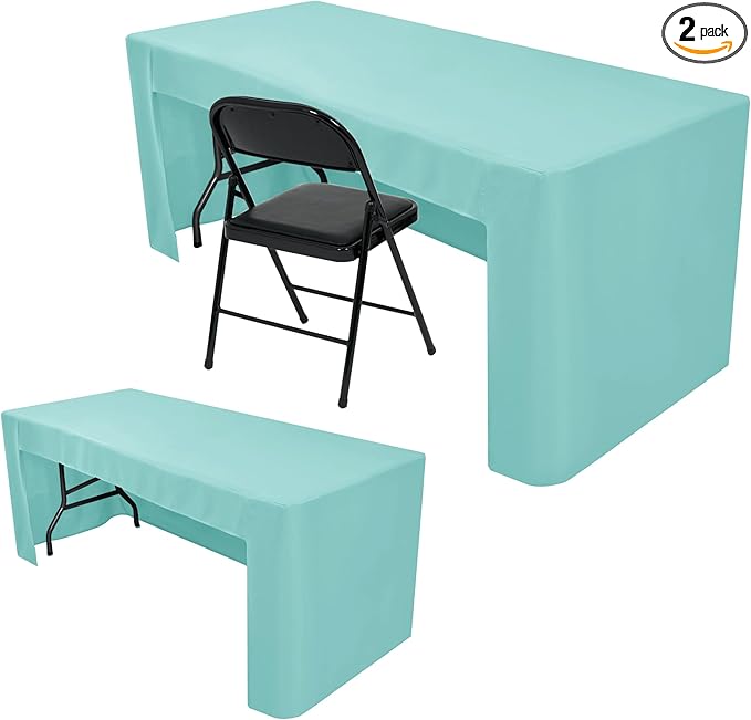 Nasitos 2 Pack Aqua 6ft Table Cloth Fitted-Open Back Folding Table Cover Washable Fabric and Wrinkle Resistant Table Cloth for Trade Show, Book Fair, Career Fair, Convention, Events