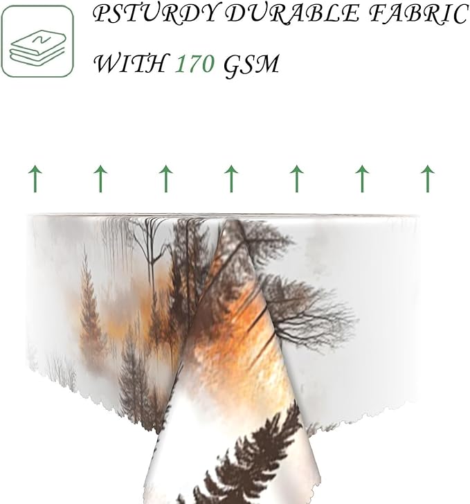 60x84 Inch Nature Rectangle Tablecloth Watercolor Autumn Forest Misty Pine Tree Sunrise Table Cloth Waterproof Reusable Table Cover for Dining Home Kitchen Thanksgiving Picnic BBQ