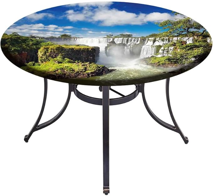 Small Round Tablecloth, Landscape Washable Polyester Table Cloth for, Majestic Waterfall River Argentinean Falls Natural, Fit Round Tables 32inch, Holiday Party Home Kitchen Dining Table Decoration