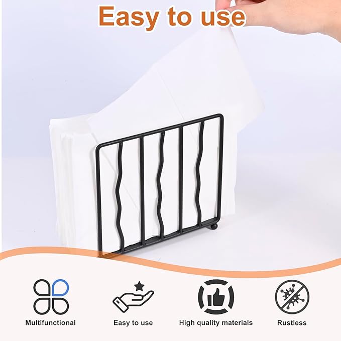 Modern Standing Napkin Holder for table, Black Metal, Tabletop Paper Napkin Dispenser for Coffee Filter Holder Kitchen, Dining Room, Outdoor.