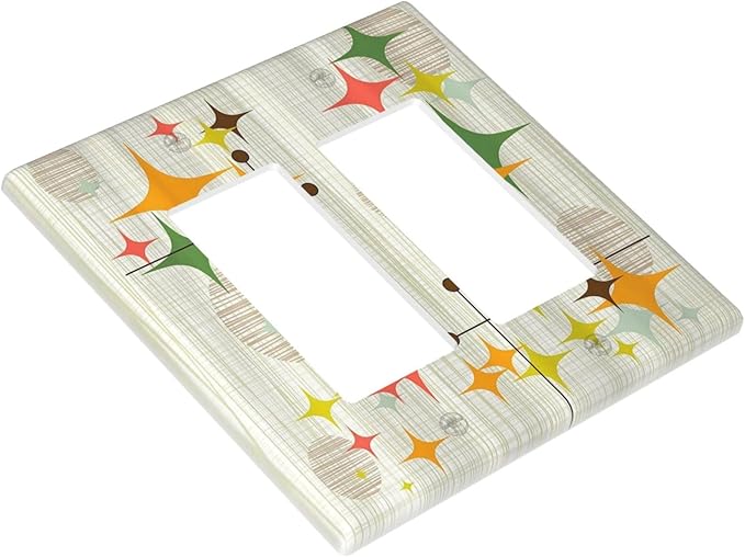 Outlet Covers Mid Century Modern Retro Stars 2 Gang Light Switch Cover Double Rocker Wall Plate Decorative GFCI Receptacle Electrical Switchplate for Bathroom Bedroom Decor（2 Pack）