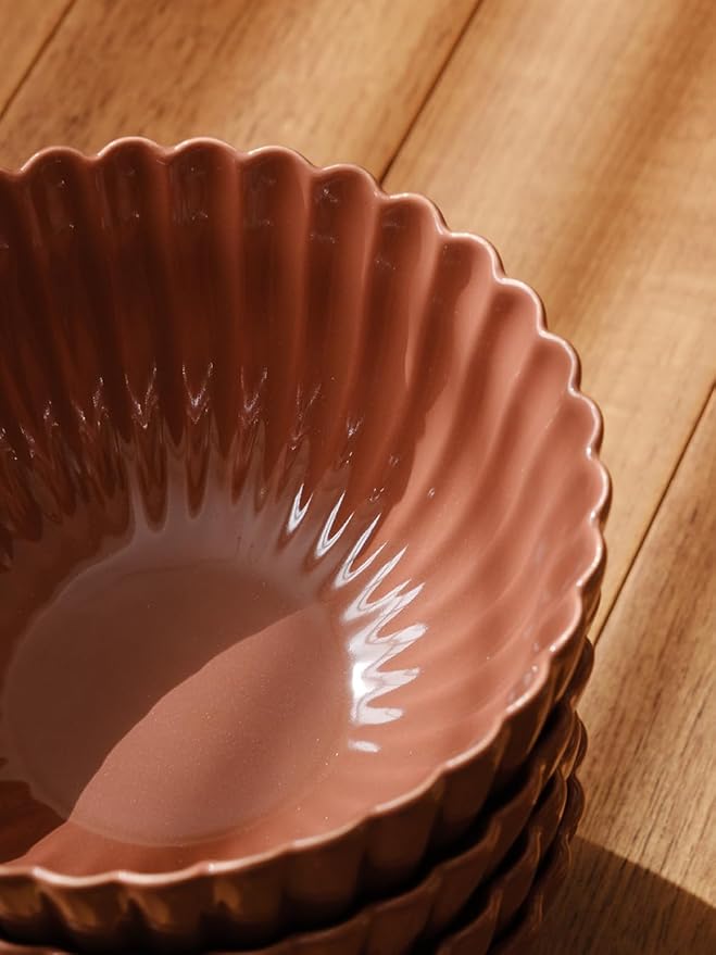 WENSHUO Flower-Shaped Daisy Bowl Set, 5.5" D × 2.9" H,17 fl oz Melted Caramel Color - Pack of 4，Ceramic Small Cereal Bowls Dishwasher & Microwave Safe
