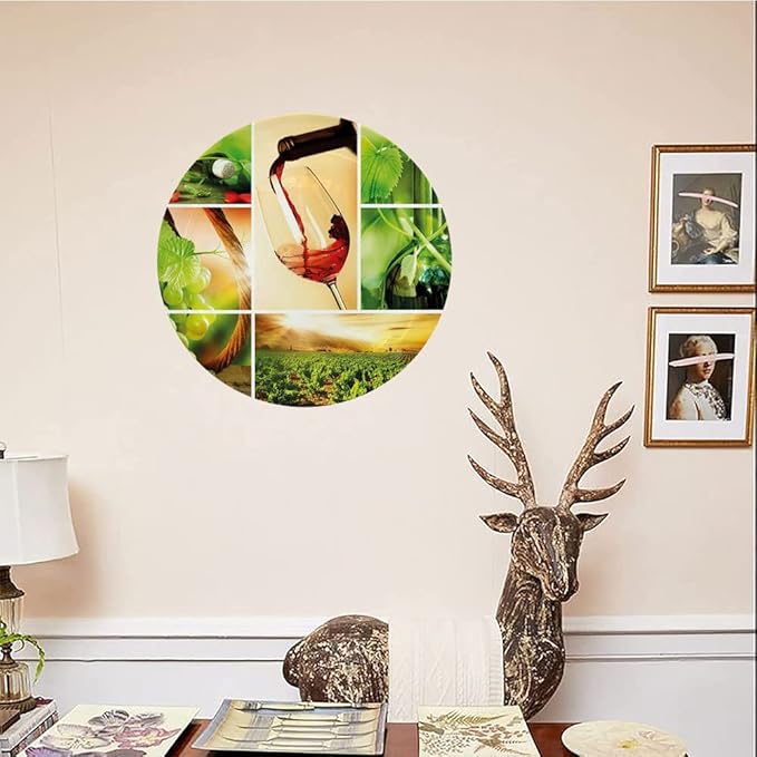 Decorative Plates, Wine Print Ornament, Wine Tasting and Grapevine Collage Green Fresh, 6 Inch, 1 Plate with 1 Display Stand, Green Ruby Caramel