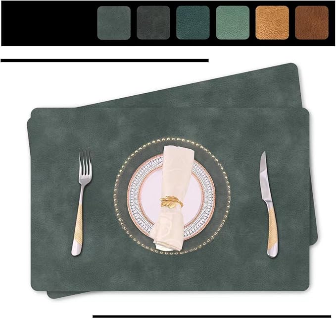 Faux Leather Eco-Friendly Dining Placemats with Rounded Corners-Set of 4,Oilproof&Wipeable Table Mats,Heat-Resistant&Non-Slip for Kitchen Table and Kids(Grey)
