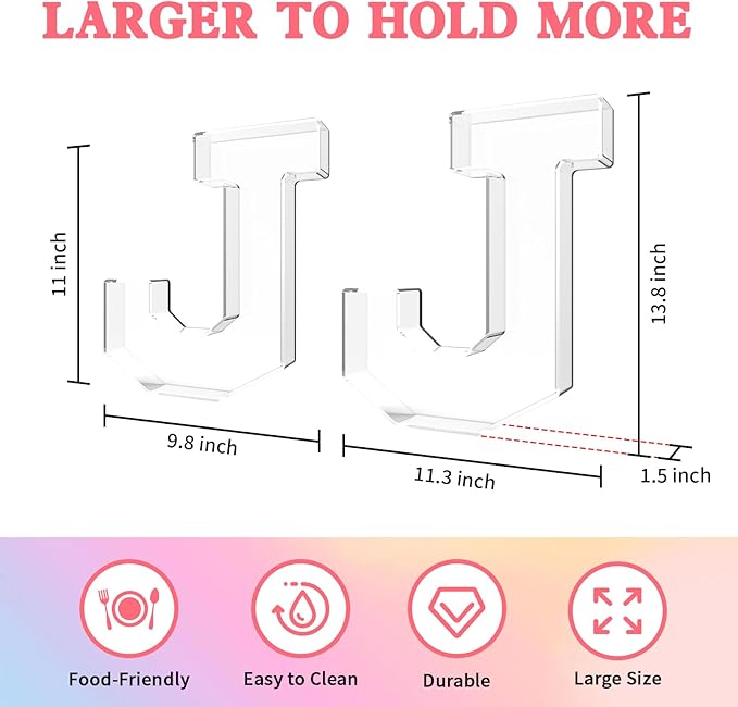 13.8" Acrylic Letter Charcuterie Tray, Charcuterie Letters Fillable Box for Food, Reusable Serving Cake Candy Dish Display Tray for Birthday Anniversary Party Decoration (Letter J)