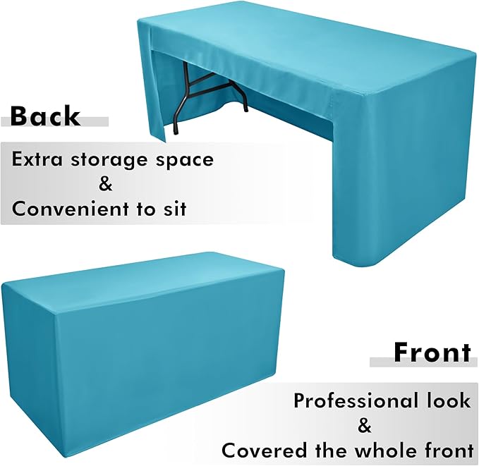 Nasitos 2 Pack Teal 8ft Tablecloth Fitted-Open Back Folding Table Cover Washable and Wrinkle Resistant Table Cloth for Trade Show, Book Fair, Career Fair, Convention, Events